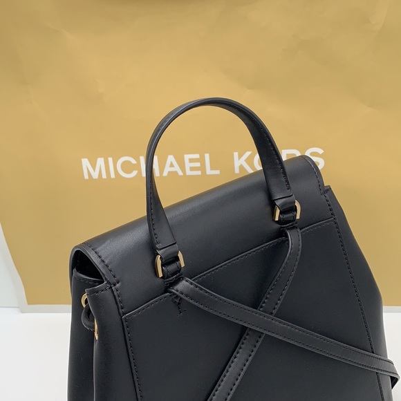 MICHAEL KORS PHOEBE MEDIUM FLAP DRAWSTRING BACKPACK BLACK COLOR - Picture 14 of 16